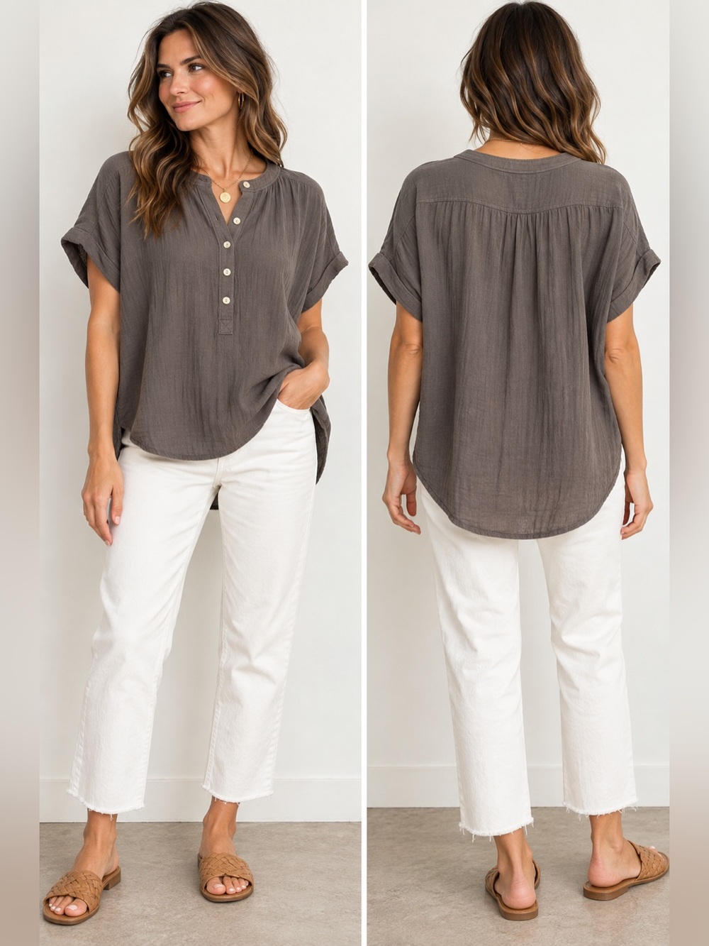 Faherty Dream Cotton Gauze Desmond Top Organic Cotton Washed Black L